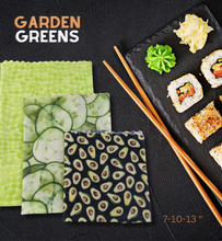 Load image into Gallery viewer, Beeswax Food Wrap - Garden Greens set/3