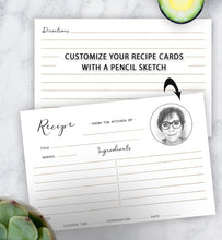 Load image into Gallery viewer, Recipe Cards - Custom Portrait Sketch set/20