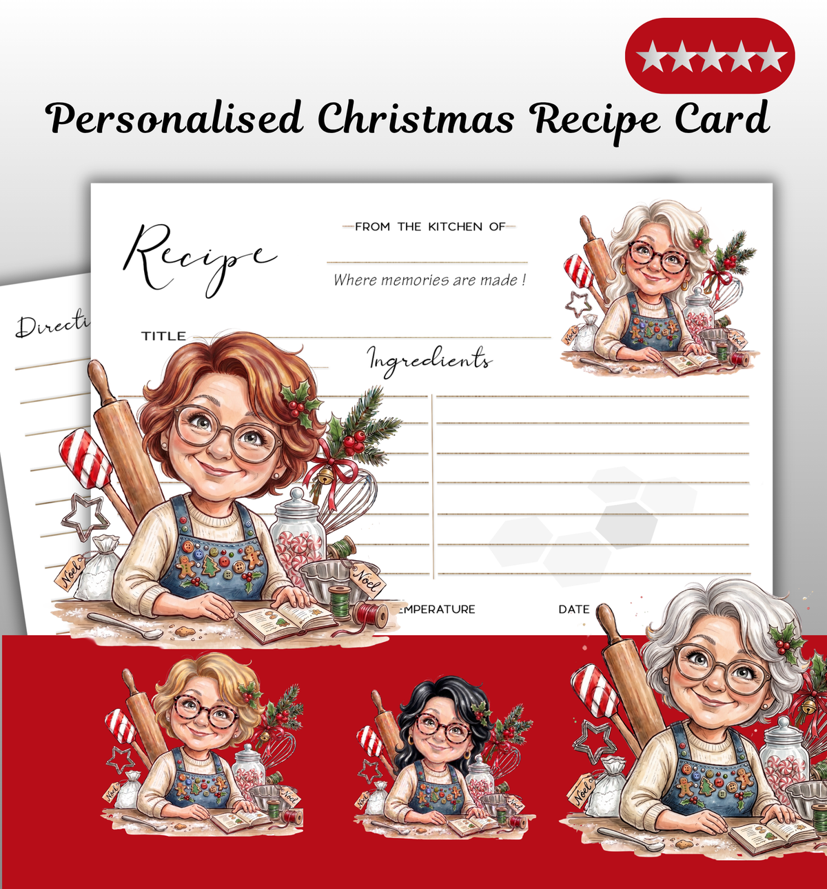 Recipe Cards - Personalized  Recipe Card Caricature