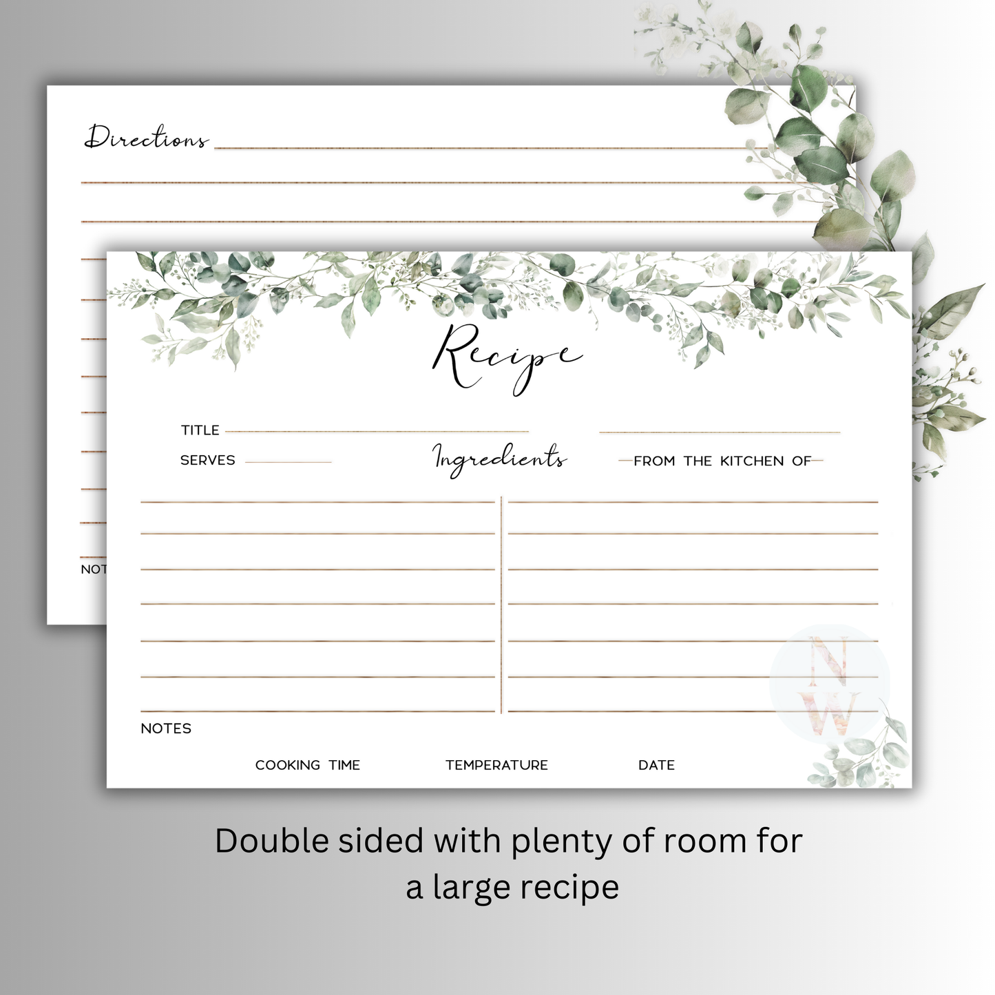 Delicate Eucalyptus Bridal Shower Recipe Cards