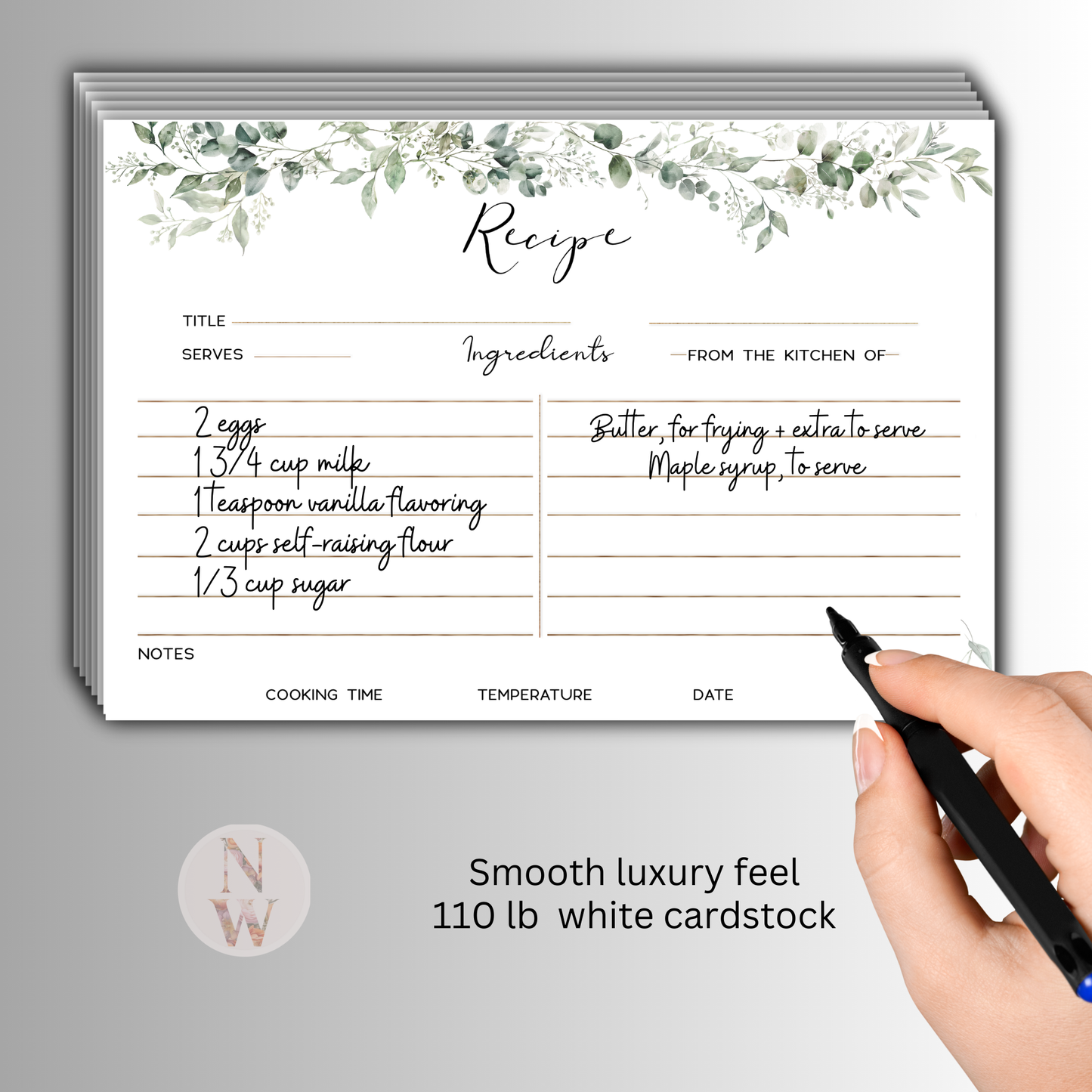 Delicate Eucalyptus Bridal Shower Recipe Cards