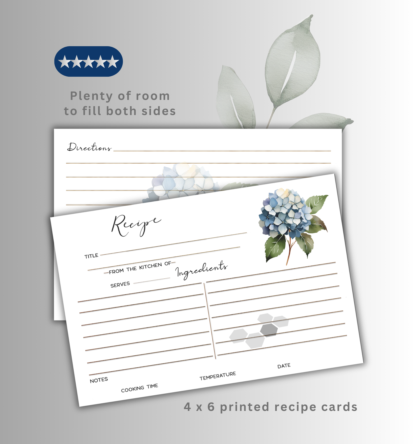 Recipe Cards - Blue Hydrangea