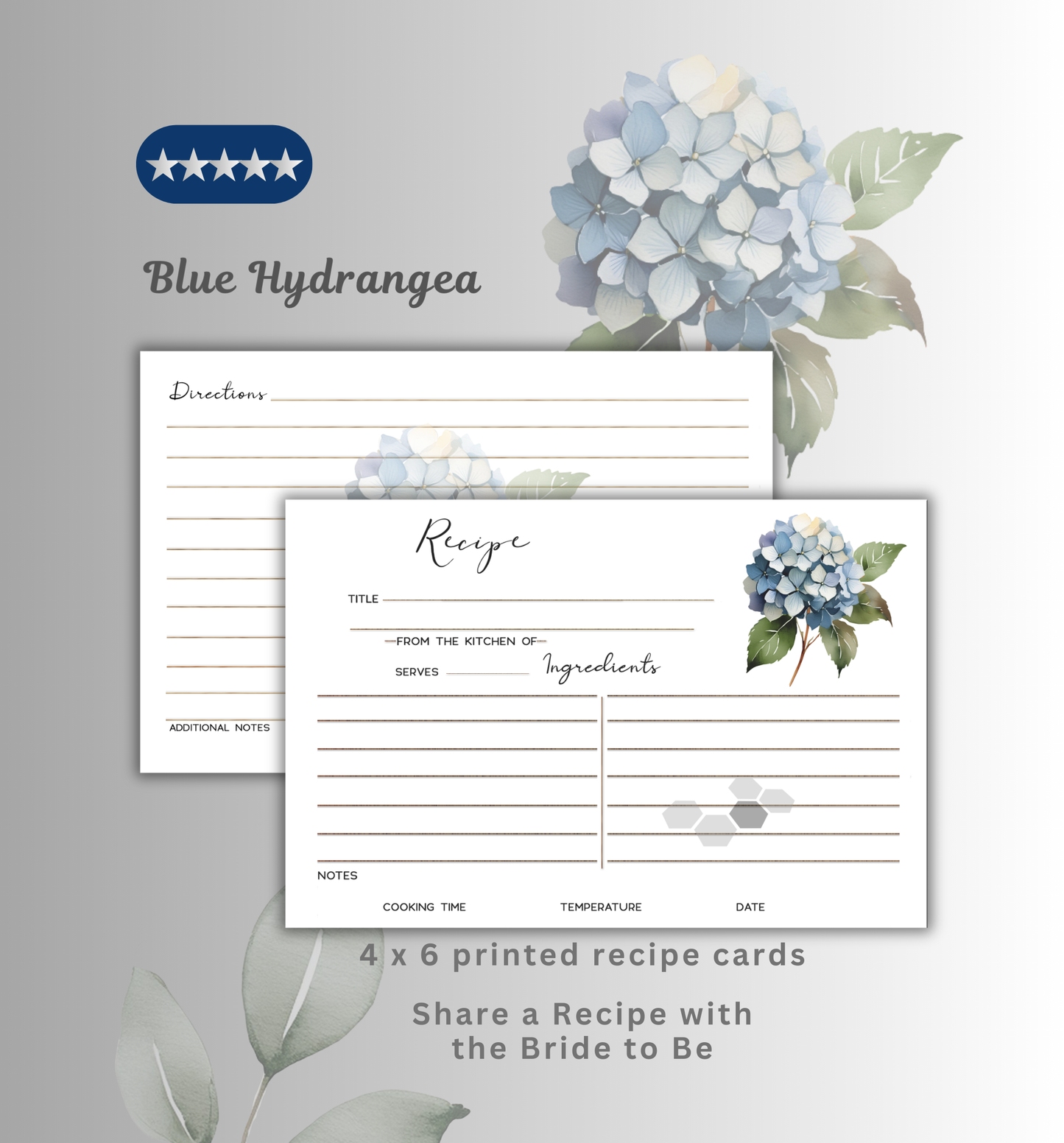 Recipe Cards - Blue Hydrangea