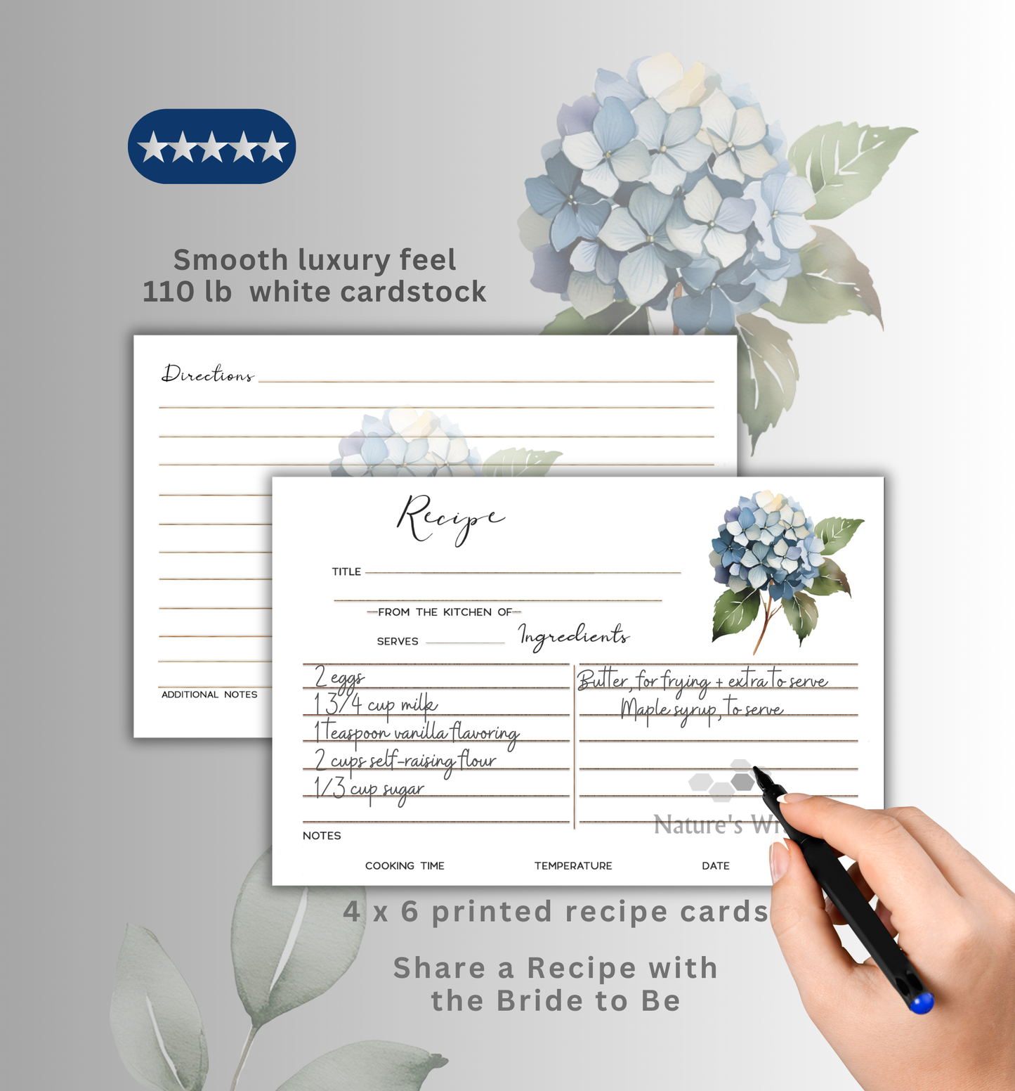 Recipe Cards - Blue Hydrangea