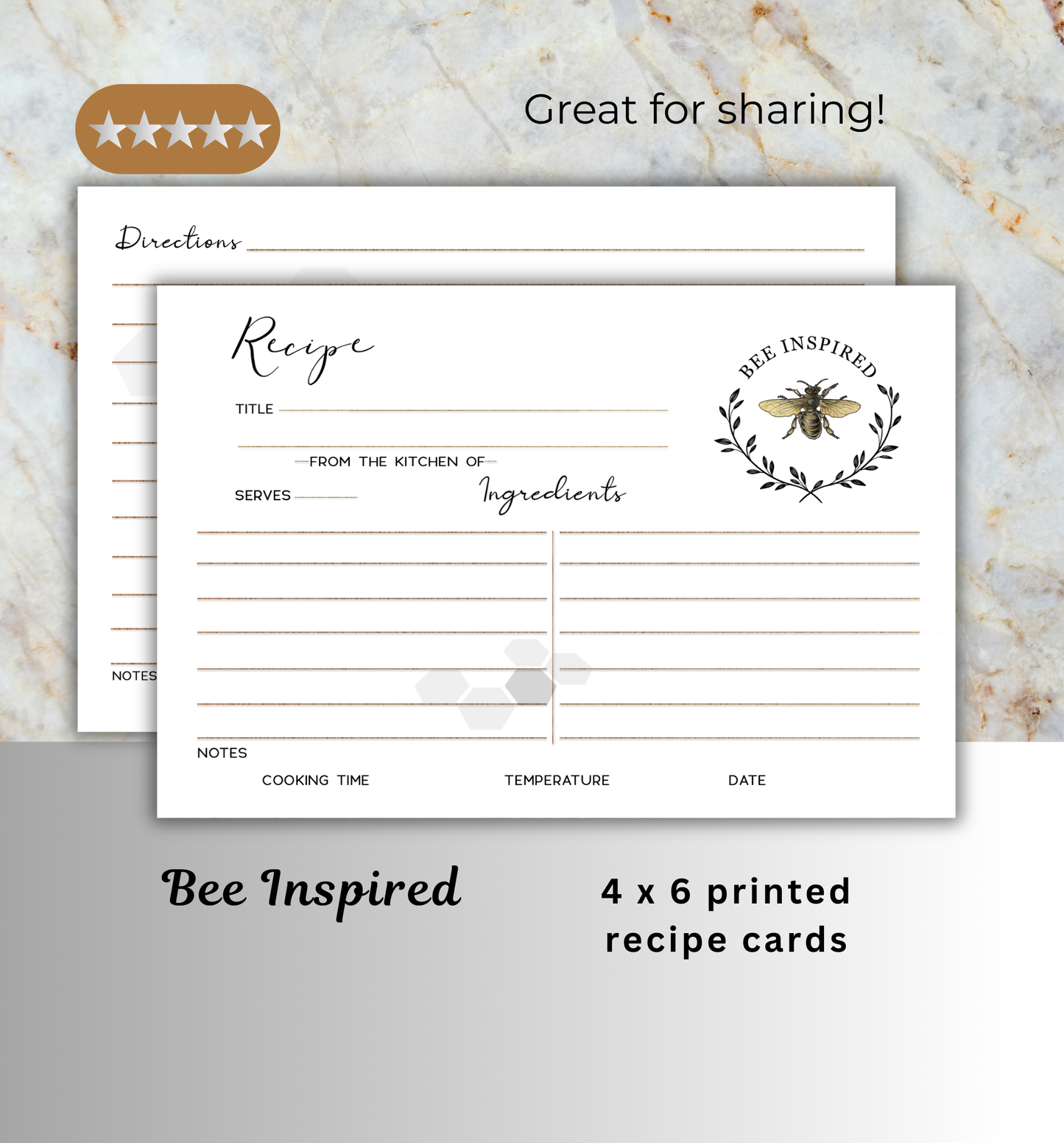 Recipe Cards - Bee Inspired set 28/48, Honeybee Recipe Card