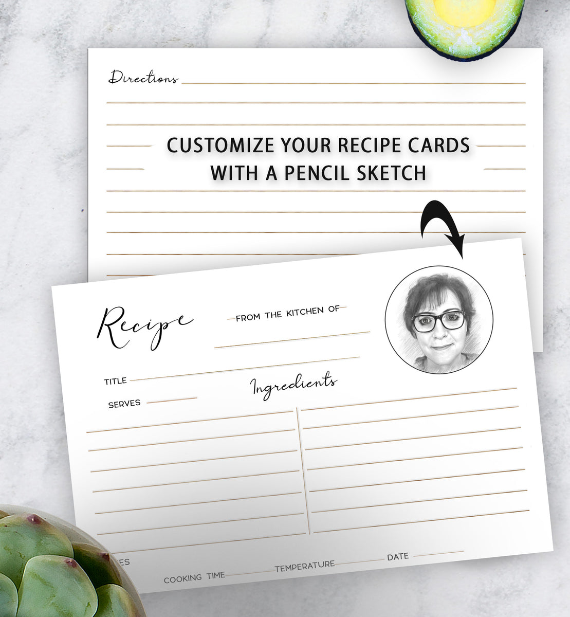 Recipe Cards - Custom Portrait Sketch set/20 – natureswrap