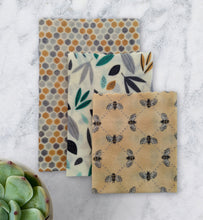 Load image into Gallery viewer, Beeswax Wrap -Honeycomb Bee set/3 sml
