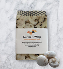 Load image into Gallery viewer, reusable beeswax food wraps set of two, eco friendly food storage ,soft white mushroom patterns beeswax cloth
