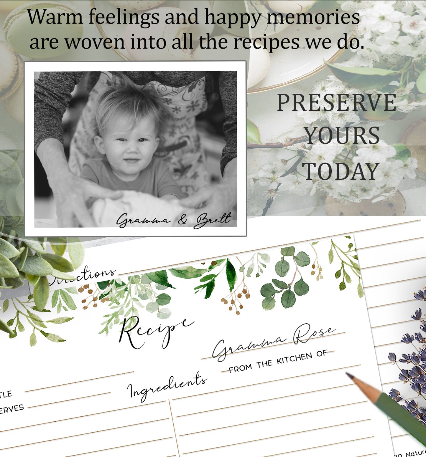 Recipe Cards - Eucalyptus set/30